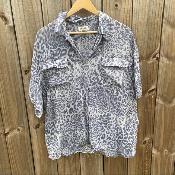 💜 Vintage Cesar Silk Button Down Short Sleeve Blouse - Picture 1 of 6
